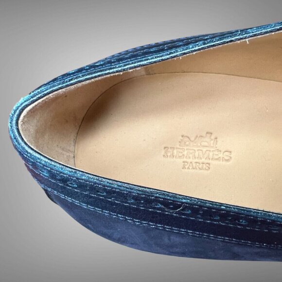 Hermes New Max Navy Nubuck And Veal Leather Derby Shoes EU Size 44 Box Bags main image 8